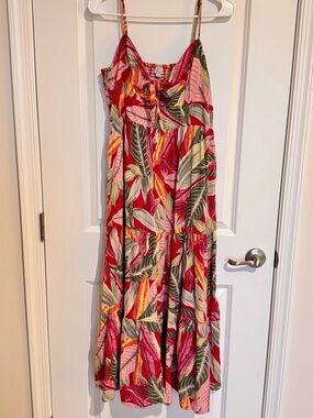 Loft Beach Boho Summer Tiered Smocked Back Tie Front Women's Dress Sz S